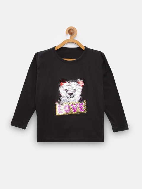 

NYNSH- PlusS Kids Girls Black Embellished Cotton T-shirt