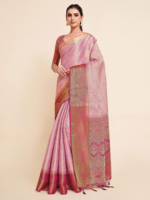 

MIMOSA Pink & Gold-Toned Woven Design Zari Kanjeevaram Saree