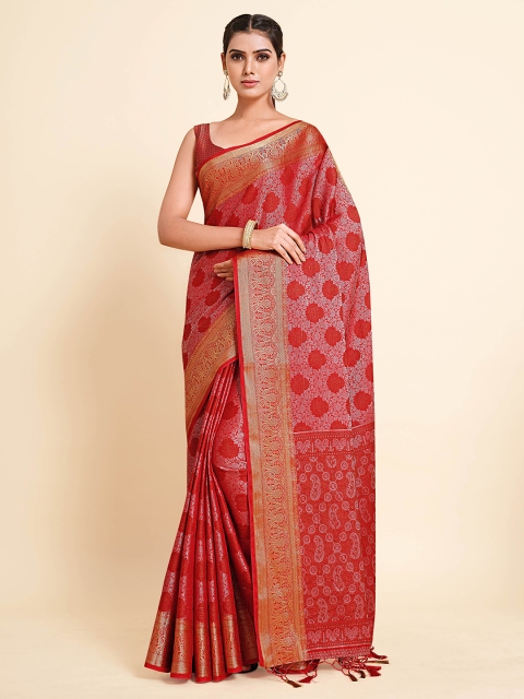 

MIMOSA Red & Gold-Toned Woven Design Zari Art Silk Kanjeevaram Saree