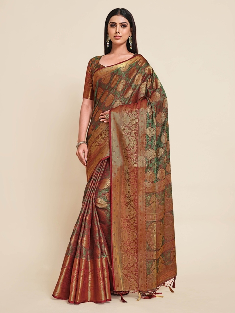 

MIMOSA Maroon & Gold-Toned Woven Design Zari Art Silk Kanjeevaram Saree
