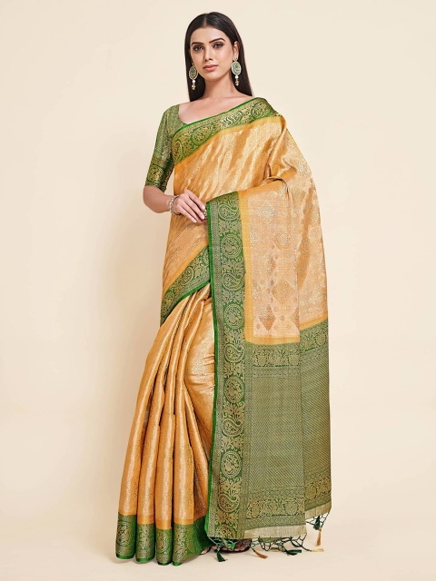 

MIMOSA Mustard & Green Woven Design Zari Art Silk Kanjeevaram Saree