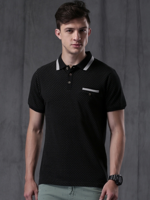 

WROGN Men Black Printed Polo Collar T-shirt