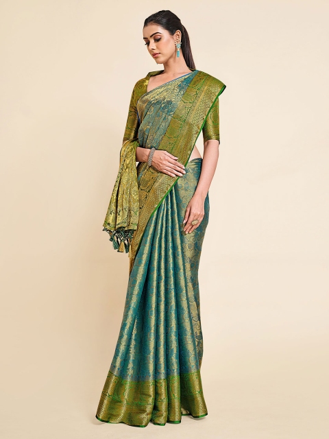 

MIMOSA Turquoise Blue & Green Woven Design Zari Kanjeevaram Saree