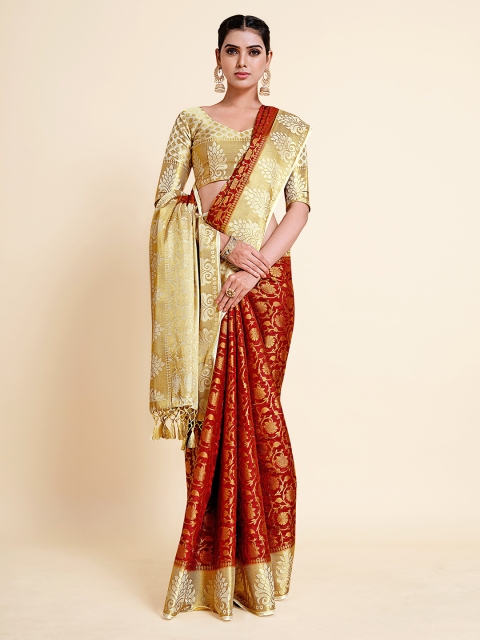 

MIMOSA Maroon & Gold-Toned Ethnic Motifs Zari Art Silk Handloom Kanjeevaram Saree