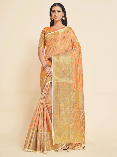 

MIMOSA Off White & Gold-Toned Floral Zari Art Silk Kanjeevaram Saree