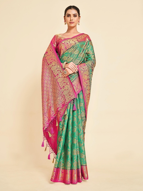 

MIMOSA Green & Pink Woven Design Zari Art Silk Kanjeevaram Saree