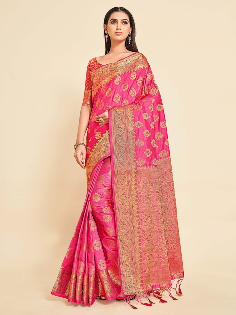 

MIMOSA Pink & Gold-Toned Floral Zari Art Silk Kanjeevaram Saree