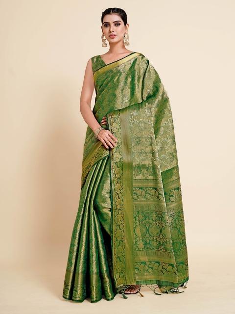 

MIMOSA Olive Green & Gold-Toned Woven Design Zari Art Silk Kanjeevaram Saree