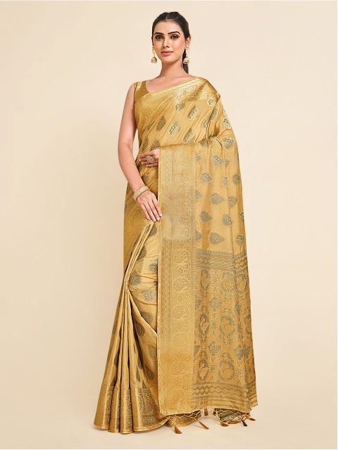 

MIMOSA Yellow & Gold-Toned Ethnic Motifs Zari Art Silk Kanjeevaram Saree