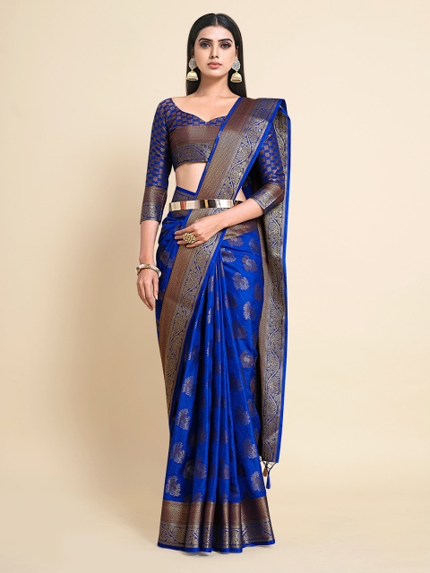 

MIMOSA Blue & Gold-Toned Woven Design Zari Art Silk Kanjeevaram Saree
