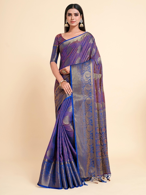 

MIMOSA Blue & Gold-Toned Woven Design Art Silk Kanjeevaram Saree