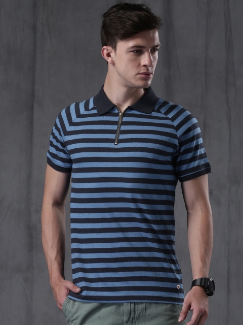 

WROGN Men Blue Striped Polo T-shirt