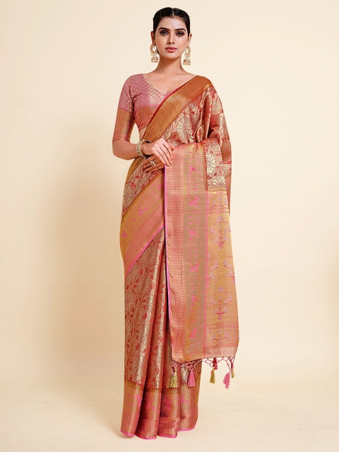 

MIMOSA Maroon & Gold-Toned Ethnic Motifs Zari Kanjeevaram Art Silk Saree