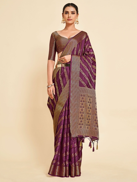 

MIMOSA Purple & Gold-Toned Floral Zari Art Silk Kanjeevaram Saree