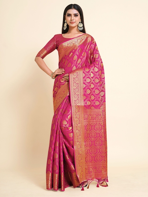 

MIMOSA Pink & Gold-Toned Woven Design Zari Art Silk Kanjeevaram Saree