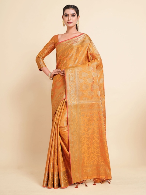 

MIMOSA Women Orange Woven Design Kanjivaram Art Silk Saree