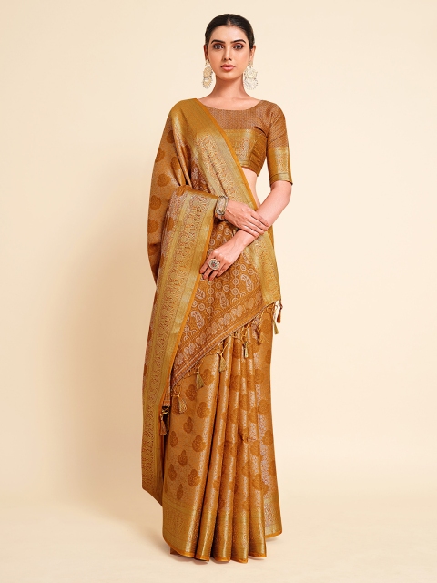 

MIMOSA Mustard & Gold-Toned Ethnic Motifs Zari Art Silk Kanjeevaram Saree