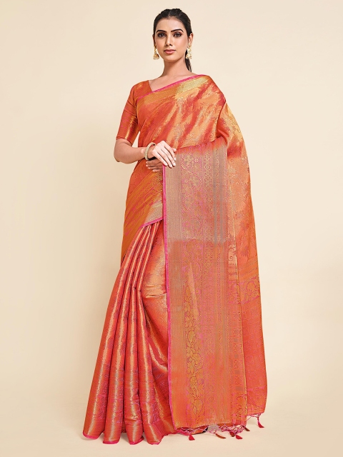 

MIMOSA Pink & Gold-Toned Floral Zari Art Silk Kanjeevaram Saree