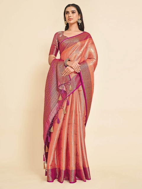 

MIMOSA Orange Floral Zari Art Silk Kanjeevaram Saree