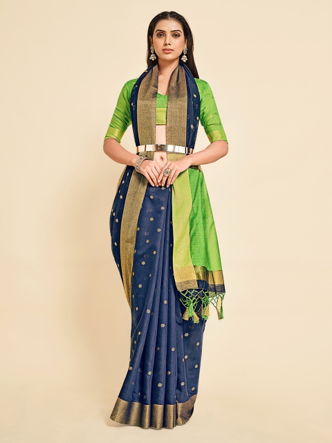 

MIMOSA Navy Blue & Green Zari Banarasi Art Silk Saree