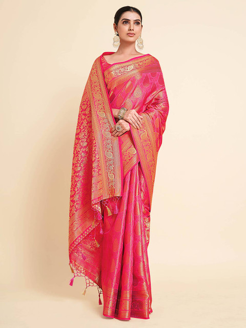 

MIMOSA Pink & Gold-Toned Floral Zari Art Silk Kanjeevaram Saree