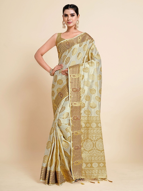 

MIMOSA Women Gold & Off White Kanjivaram Art Silk Saree