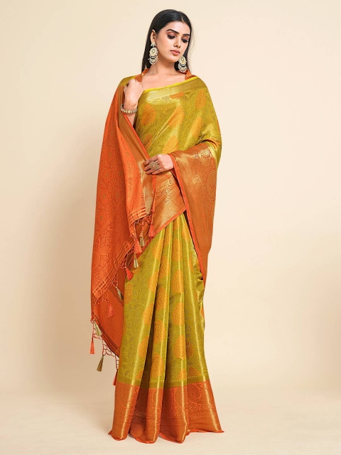 

MIMOSA Women Mustard Yellow Kanjivaram Art Silk Saree