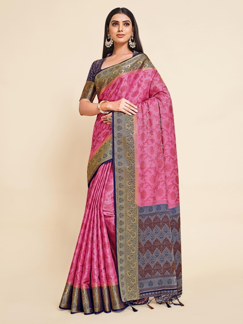 

MIMOSA Pink & Gold-Toned Floral Zari Art Silk Kanjeevaram Saree