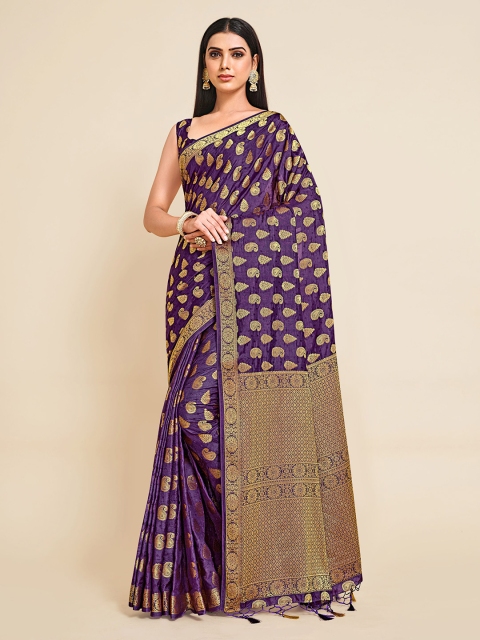 

MIMOSA Violet & Gold-Toned Paisley Zari Art Silk Kanjeevaram Saree