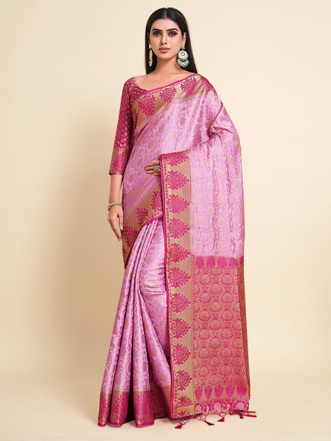 

MIMOSA Pink & Gold-Toned Zari Kanjeevaram Art Silk Saree