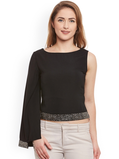 

Kazo Black Crop Top with Embellishments