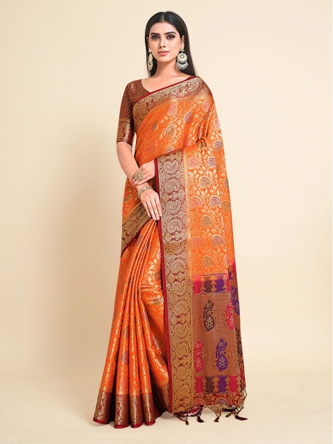 

MIMOSA Women Orange Kanjivaram Art Silk Saree