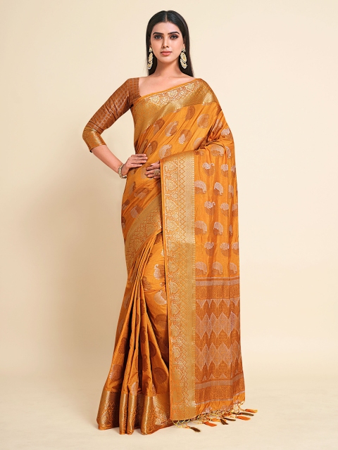 

MIMOSA Women Mustard Yellow Kanjivaram Art Silk Saree