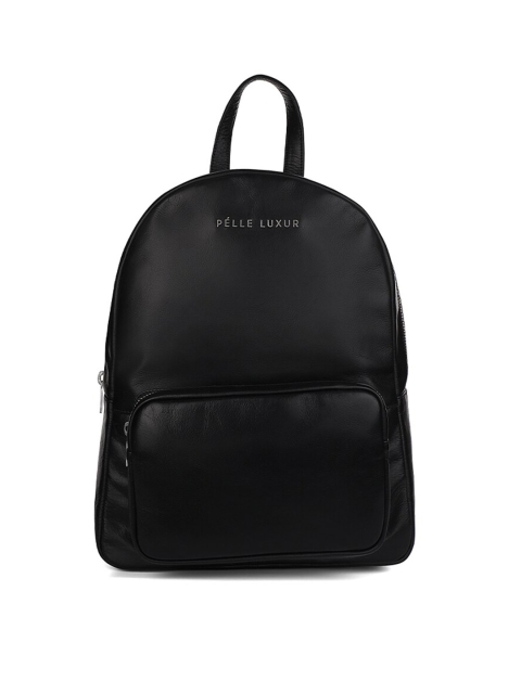 

PELLE LUXUR Unisex Black Leather Backpack