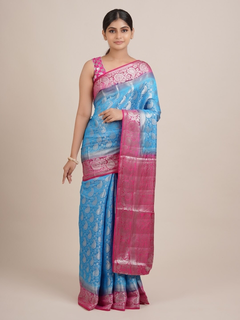 

Pothys Blue & Pink Ethnic Motifs Zari Jute Silk Saree