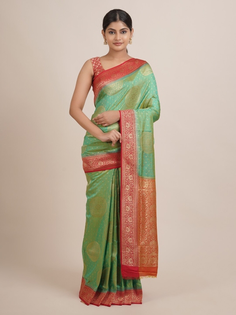 

Pothys Green & Red Ethnic Motifs Jute Silk Saree