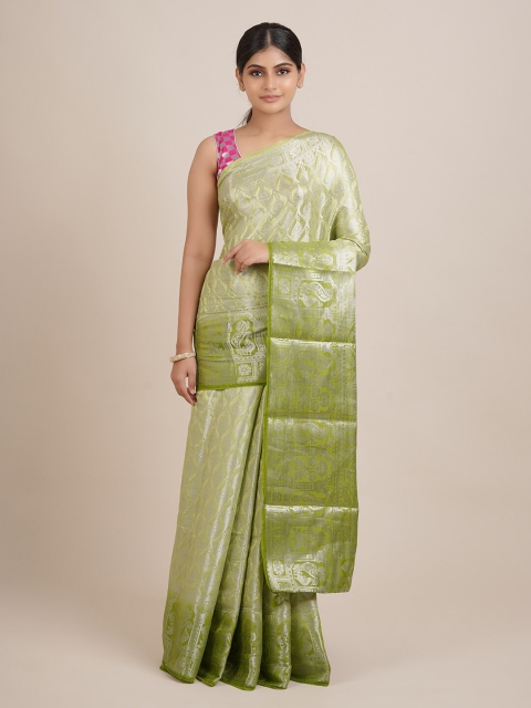 

Pothys Lime Green & Silver-Toned Ethnic Motifs Zari Jute Silk Saree