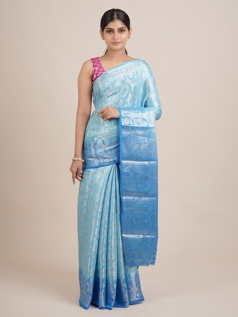 

Pothys Blue & Silver-Toned Woven Design Zari Jute Silk Saree
