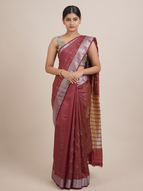 

Pothys Purple & Silver Ethnic Motifs Woven Design Saree