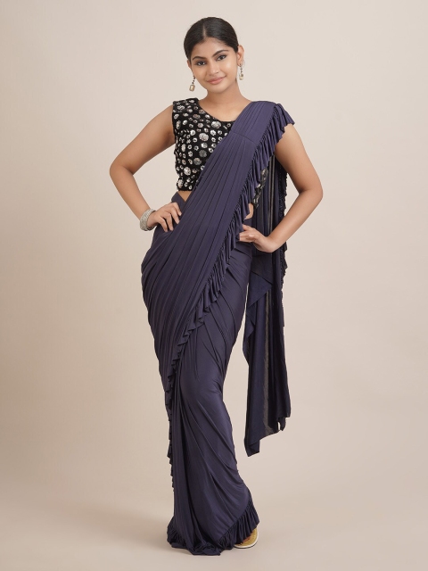 

Pothys Navy Blue Satin Saree