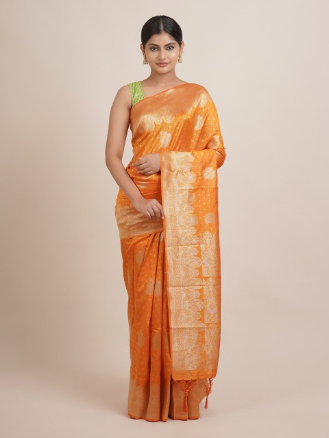 

Pothys Yellow & Gold-Toned Woven Design Zari Jute Silk Saree