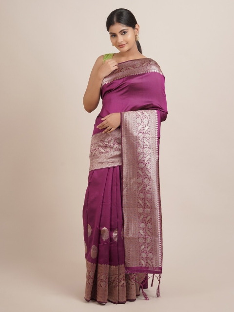 

Pothys Purple & Silver-Toned Zari Jute Silk Saree