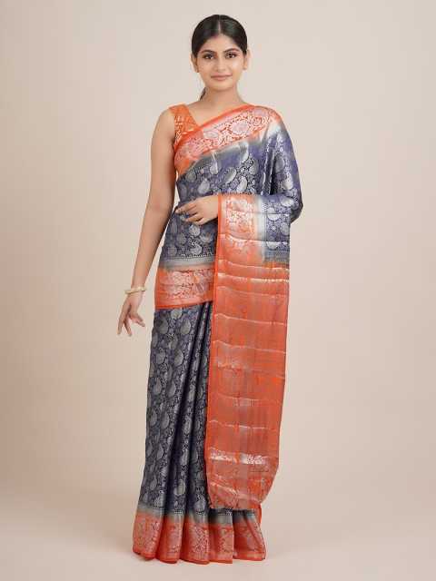 

Pothys Blue & Orange Paisley Zari Jute Silk Saree