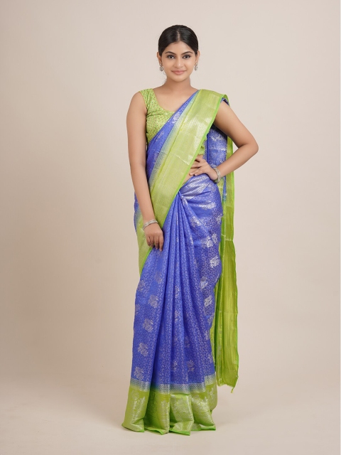 

Pothys Blue & Green Embellished Zari Jute Silk Saree