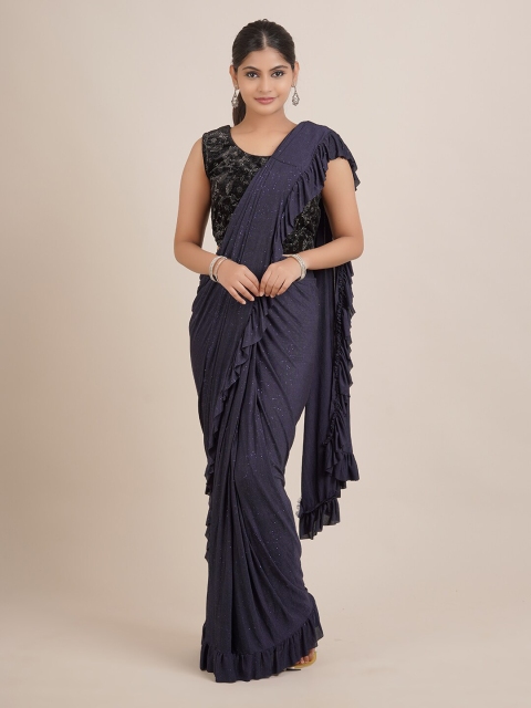 

Pothys Navy Blue Solid Satin Saree