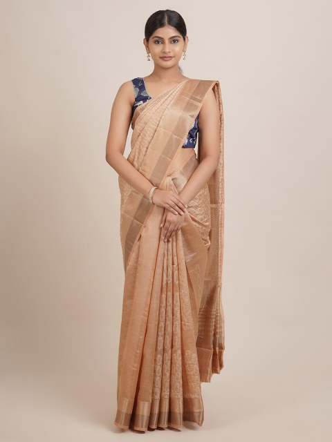 

Pothys Brown & Silver-Toned Woven Design Jute Silk Saree