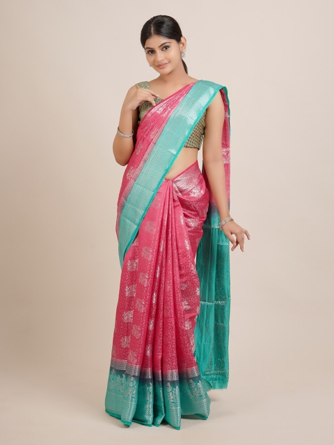 

Pothys Pink & Blue Woven Design Jute Silk Saree