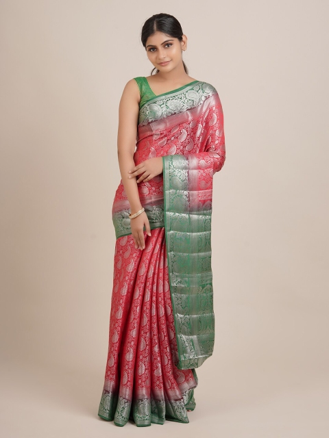 

Pothys Red & Green Ethnic Motifs Zari Jute Silk Saree