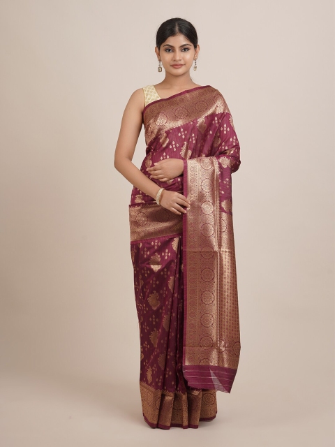 

Pothys Purple & Gold-Toned Floral Zari Jute Silk Saree