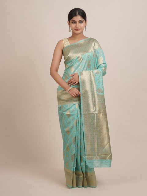 

Pothys Green & Gold-Toned Woven Design Zari Jute Silk Saree